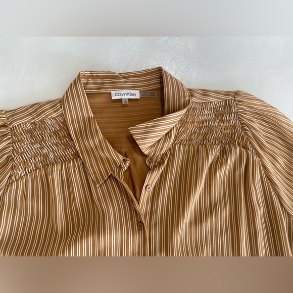 NEW 1X Plus Size Calvin Klein Women's Stripe Point Collar Long Sleeve Tie Front - Picture 8 of 11